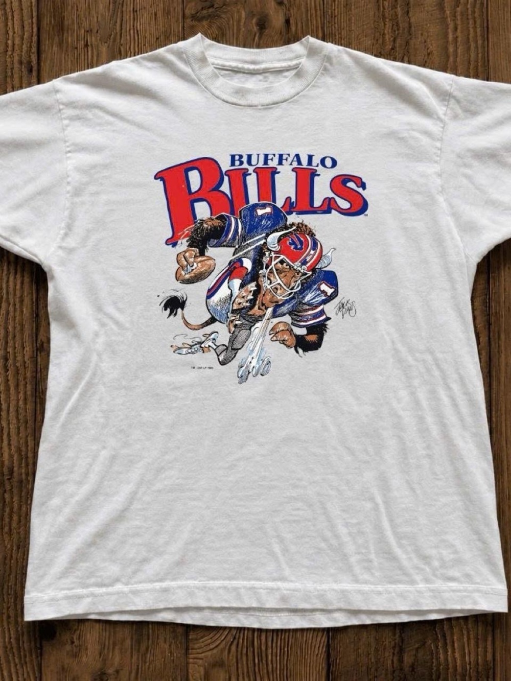 Gildan White Buffalo Bills Graphic Tee with Red & Blue Logo